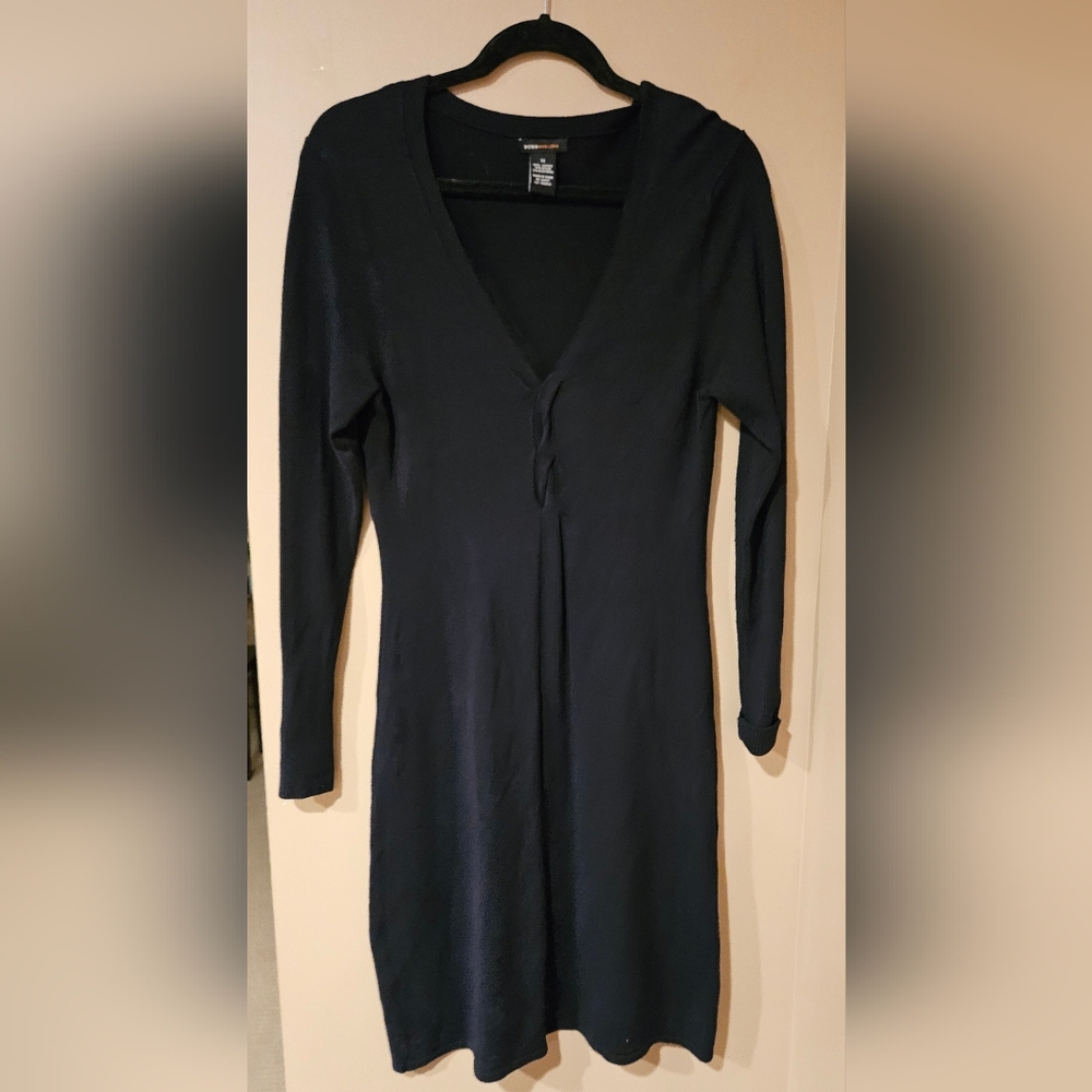 BCBGMaxAzria Black V-Neck Midi Sweater Dress